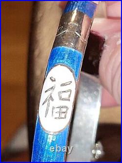 Vintage Chinese Export Enamel Sterling Silver Bangle Bracelet Safety Catch