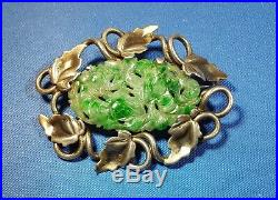 Vintage Chinese Sterling Silver Jade Jadeite Brooch Pin Marked