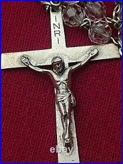 Vintage Cross/Rosary Sterling Silver Faceted Crystals-marked Swift & Fisher 40gm
