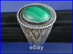 Vintage Custom Malachite Sterling Silver Men's Ring Size 13-1/4 Signed Marked