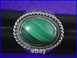 Vintage Custom Malachite Sterling Silver Men's Ring Size 13-1/4 Signed Marked