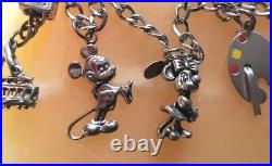 Vintage Disney 5 Charm Braclet Sterling Silver Mickey Minnie Trolly & More! BEAU