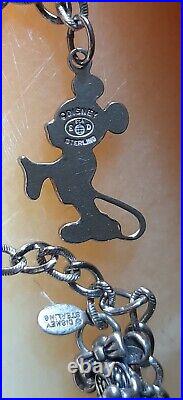 Vintage Disney 5 Charm Braclet Sterling Silver Mickey Minnie Trolly & More! BEAU