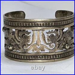 Vintage Dragon Signed Taxco 980 Early Cuff Bracelet 7 7/8 69.7g Cutout Marked