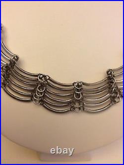 Vintage Elegant Sterling Silver 6-Layed Collar Necklace, marked