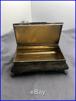 Vintage English Sterling Silver Marked Jewelry Box with Clawed Feet