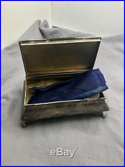 Vintage English Sterling Silver Marked Jewelry Box with Clawed Feet