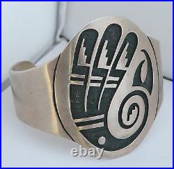 Vintage Floyd Namingha, Native American Hopi Guild mark Sterling big bracelet