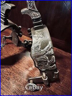 Vintage Handmade Sterling Silver Inlay California Spurs Double Mounted Marked