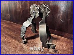 Vintage Handmade Sterling Silver Inlay Spurs Single Mounted Maker Marked