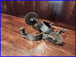 Vintage Handmade Sterling Silver Inlay Spurs Single Mounted Maker Marked