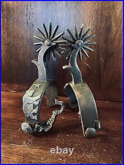 Vintage Handmade Sterling Silver Overlay California Single Mounted Spurs Marked