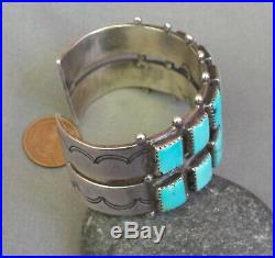 Vintage Indian Marked IHM Sterling Silver 2 Row Square Turquoise Cuff Bracelet