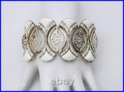 Vintage Inlaid Opal Artist Marked Rl Sterling Silver Stretch Bracelet 66 Grams