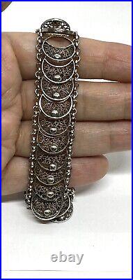 Vintage Iranian Sterling Silver Filigree Bangle Bracelet 7.3/8 24.44g