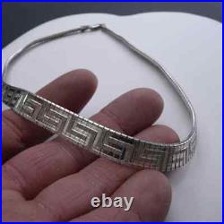 Vintage Italian Sterling Silver 925 Decorated Herringbone Choker Necklace Marked