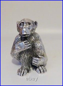 Vintage Italian Sterling Silver Chimpanzee Statue Marked Magrino Import Hallmark