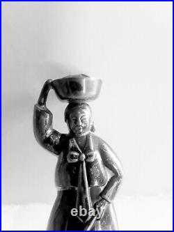 Vintage Japanese Sterling Silver 950 Figural Salt Pepper Shakers Man Woman Mark