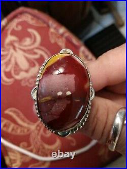 Vintage Large Colorful Jasper or Agate in Sterling Silver Oval Ring Marked 925