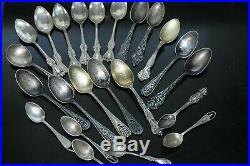 Vintage Lot Of 23 Sterling Silver Spoons All Marked 487.611 Grams Not Scrap