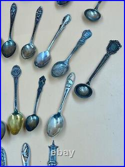 Vintage Lot Of 47 Sterling Silver Souvenir Spoons 1 lb. 2.5 oz. Marked or Tested