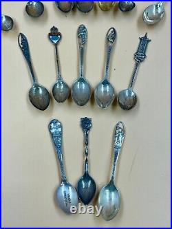 Vintage Lot Of 47 Sterling Silver Souvenir Spoons 1 lb. 2.5 oz. Marked or Tested