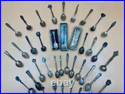 Vintage Lot Of 47 Sterling Silver Souvenir Spoons 1 lb. 2.5 oz. Marked or Tested