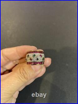 Vintage MARKED 925 STERLING SILVER Vermeil Emerald Ruby Sapphire Ring Size 6