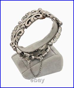 Vintage MWS Mexican Sterling Silver Hinged Link Bracelet Signed