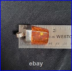 Vintage Marked 925 Sterling Silver Baltic Cognac Honey Amber Pendant