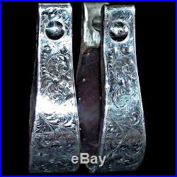 Vintage Marked Engraved Diablo Sterling Silver Western Saddle Stirrups 2 in wide