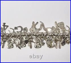 Vintage Marked Italy 925 Sterling Silver Multiple Charm Bracelet Heart's & More