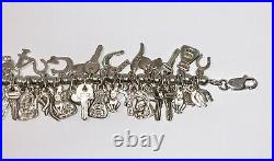 Vintage Marked Italy 925 Sterling Silver Multiple Charm Bracelet Heart's & More