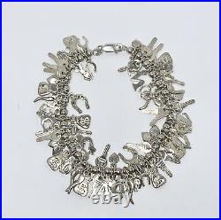 Vintage Marked Italy 925 Sterling Silver Multiple Charm Bracelet Heart's & More