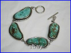 Vintage Marked L. Platero Navajo Sterling Silver 4 Stone Turquoise Bracelet 68mm