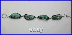 Vintage Marked L. Platero Navajo Sterling Silver 4 Stone Turquoise Bracelet 68mm