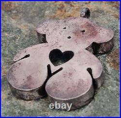 Vintage Marked Solid 925 Sterling Silver Large Teddy Bear Open Heart Pendant