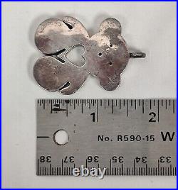 Vintage Marked Solid 925 Sterling Silver Large Teddy Bear Open Heart Pendant
