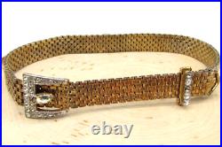 Vintage Marked Sterling Silver 925 Belt Buckle Crystal Choker Necklace Gold Tone