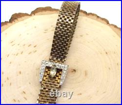 Vintage Marked Sterling Silver 925 Belt Buckle Crystal Choker Necklace Gold Tone