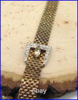 Vintage Marked Sterling Silver 925 Belt Buckle Crystal Choker Necklace Gold Tone