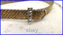 Vintage Marked Sterling Silver 925 Belt Buckle Crystal Choker Necklace Gold Tone