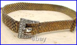 Vintage Marked Sterling Silver 925 Belt Buckle Crystal Choker Necklace Gold Tone