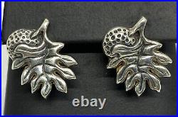 Vintage Marked Sterling Silver Berry Leaf Stud Earrings 9.10g 1