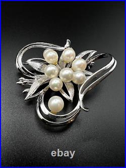 Vintage Marked Sterling Silver with Culture Pearls Brooch Pin