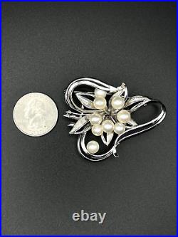 Vintage Marked Sterling Silver with Culture Pearls Brooch Pin