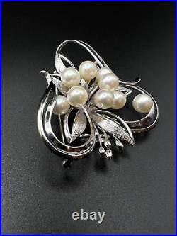 Vintage Marked Sterling Silver with Culture Pearls Brooch Pin