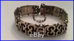 Vintage Mexican Sterling Silver Bracelet Scrolled BE Eagle Taxco mark 38 grams