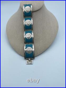 Vintage Mexican Sterling Silver Enamel Bracelet Eagle Mark 22