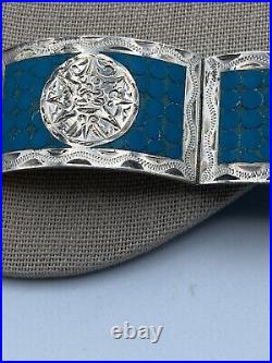 Vintage Mexican Sterling Silver Enamel Bracelet Eagle Mark 22